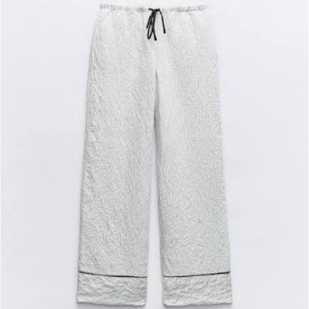 Zara White Wrinkle Effect Pants with Black Accents